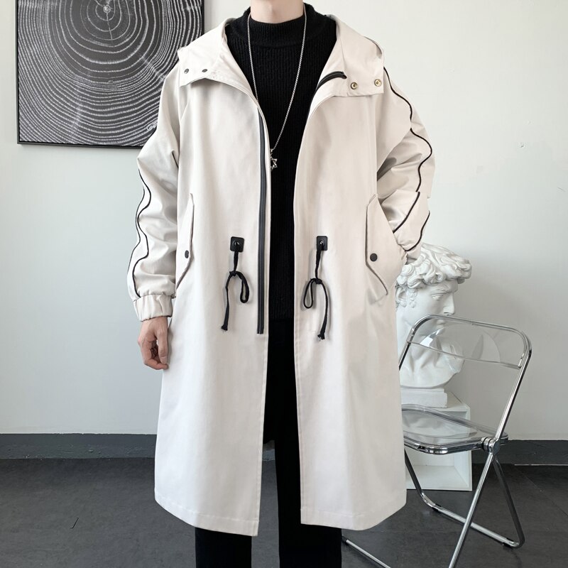 Veste longue à capuche pour homme, Streetwear, coupe-vent décontracté, trench-coat à la , printemps automne