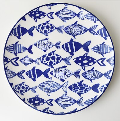 Serie con marino azul, vajilla con bajo vidriado de peces de la Marina, plato occidental, juego de cuencos de arroz de cerámica: 10 Inch Plate 27cm