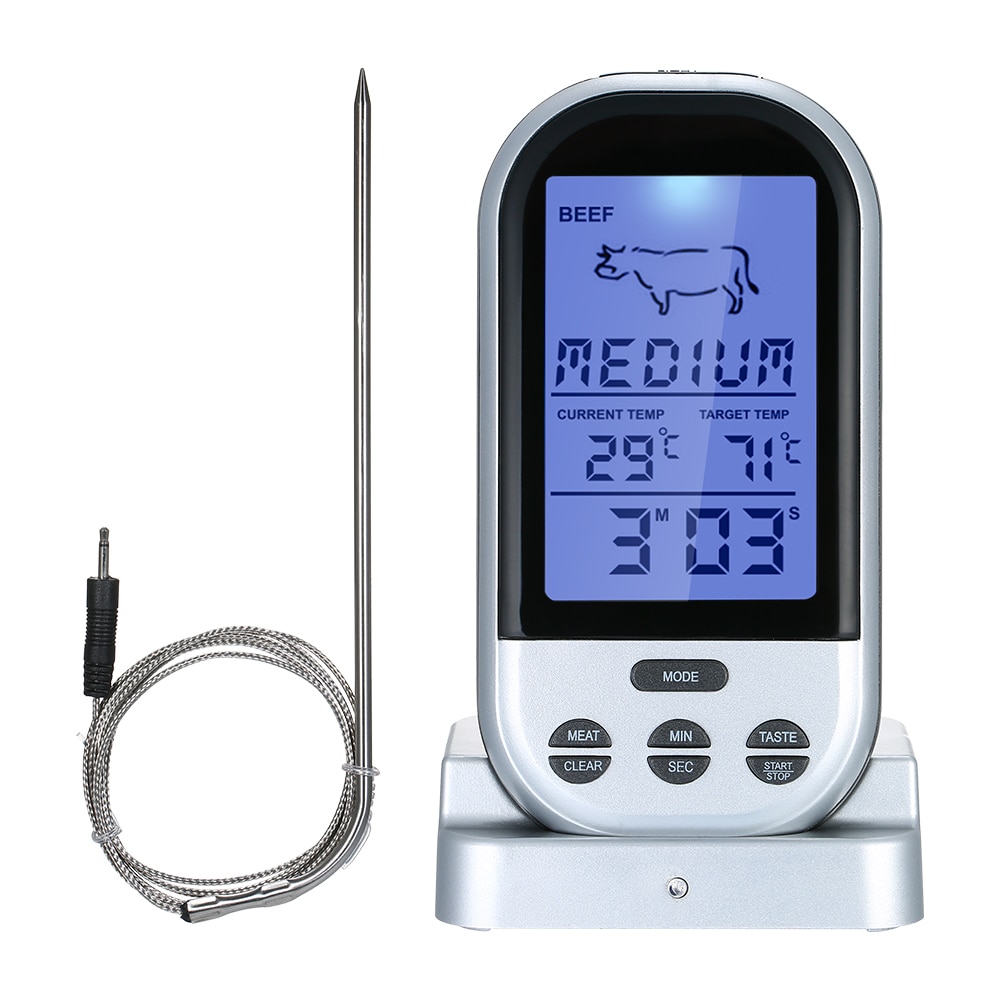 Trådløst kødtermometer med probe lcd display med nedtælling digital fjerntilberedning termometer til grill grill køkken