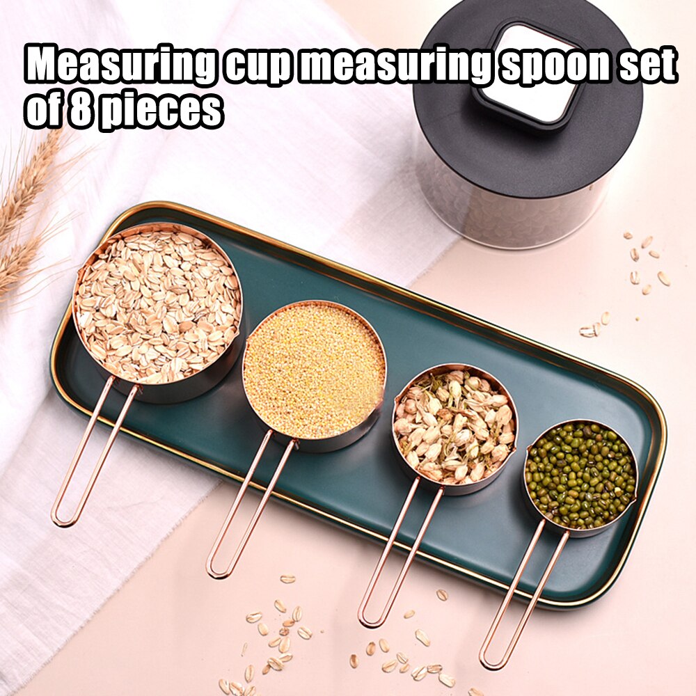 8PCS/Set Stainless Steel Measuring Spoon Set with Scale Rose Gold Measurement Tea Coffee Measuring Tool Accessories Baking