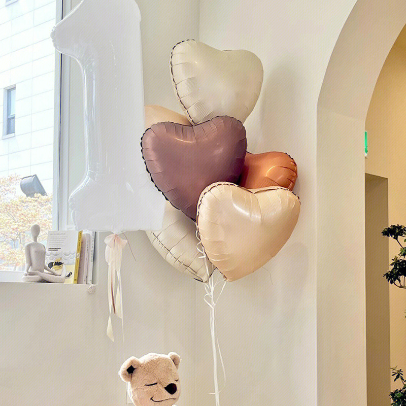 Brown Beige Cream Heart Balloons Number Balloon 1 2 3 4 5 Digital Foil Balloon Birthday Party Decoration Helium Air Globo