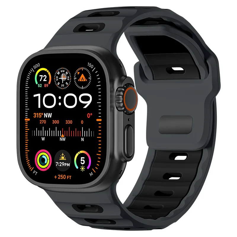 Bracelet en Silicone pour Bracelet de montre Apple 44mm 45mm 41mm 40mm 49mm 42mm 38mm, Bracelet Correa iWatch série Ultra 2 SE 10 9 8 7 6 5 4 3: Argent blanc / 22mm