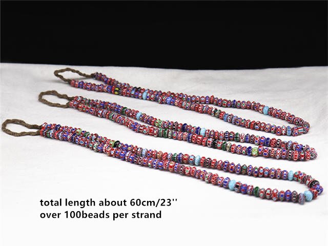 TSB0186 Nepal Antiqued Trade Lampworks Beaded Necklace Colorful Rainbow Disk Beads