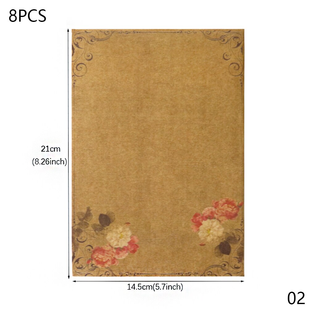 8sheets/pack Retro Vintage Letter Papers Retro Romantic Kraft Brown Papers Writing Papers Scrapbooking Collection Papers: 02