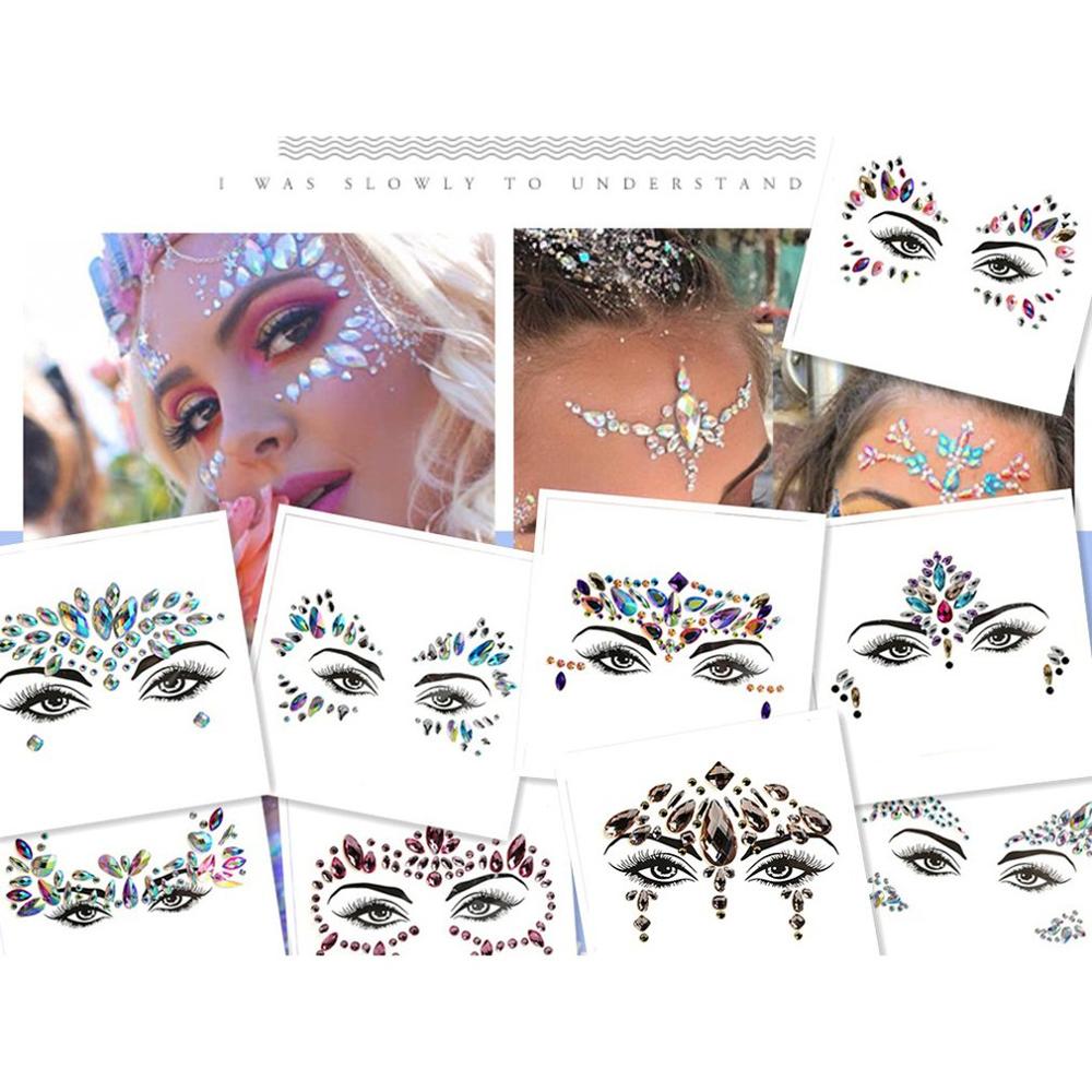 Maskerade ansikt klistremerke diamant akryl harpiks diamant ansikt klistremerke rhinestone ansikt klistremerke krystall diamant
