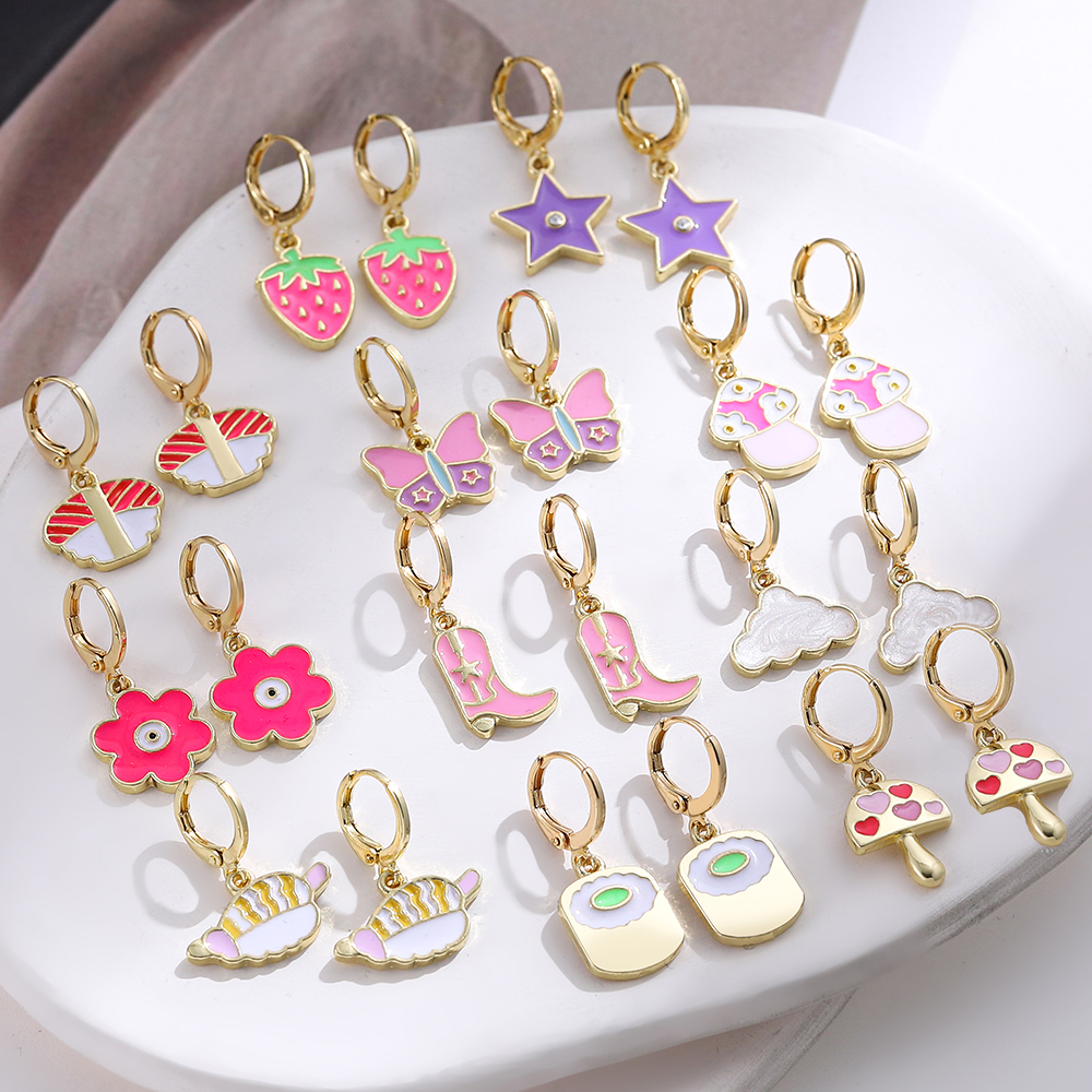 Leuke Roze Bloem Aardbei Vlinder Laarzen Oorringen Voor Vrouwen Meisjes Esthetische Y2k 90S Hart Paddestoel Oorbel Sieraden