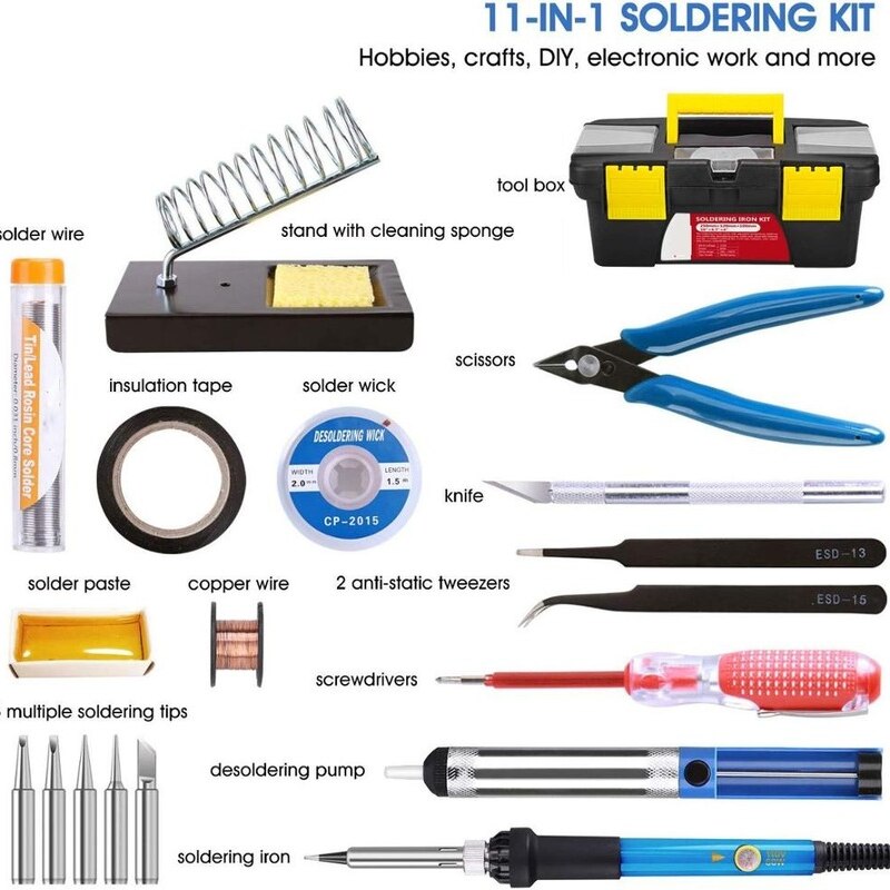 Adjustable Temperature Soldering Iron Kit Electronic 60W solder welding wires Soldering Iron Tips with Portable Toolbox solder