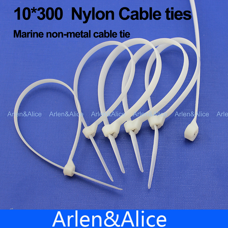 100 stks 10mm * 300mm Nylon kabelbinders rvs plaat vergrendeld voor boot met Marine non-metalen tie