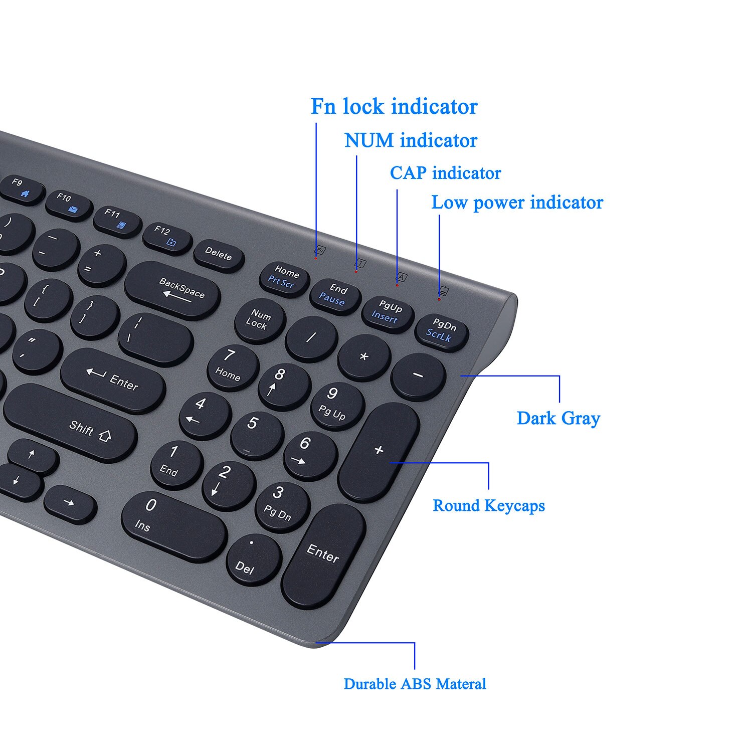 Wireless Keyboard and Mouse Combo, Compact Slim Full Size, Round Keycaps, Silent Mice, for PC, Laptop, Computer, Windows