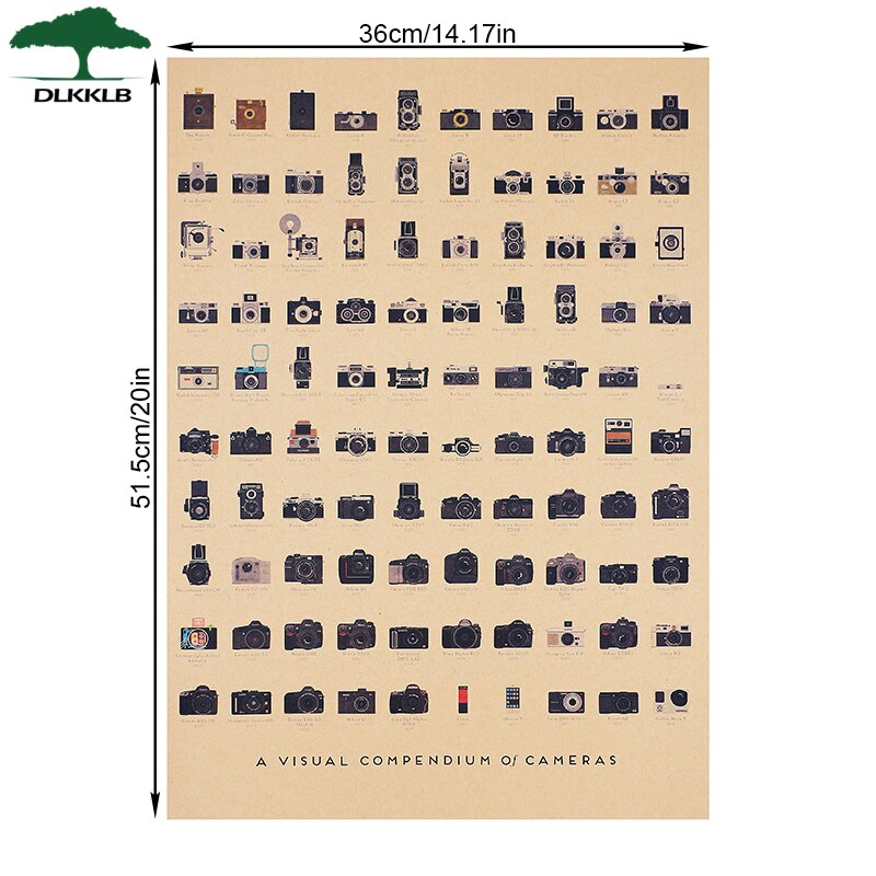 DLKKLB Camera Old Collection Contents Nostalgia Bar Kitchen Poster Decorative Painting 51.5x36cm Home Decoration Wall Sticker