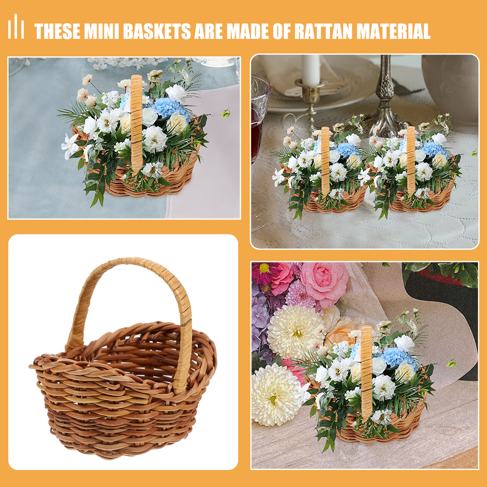 2 stk. flettede kurver, mini flettede kurver med håndtak, små kurver, oppbevaringskurver, hjem og hage, oppbevaringsorganisasjon