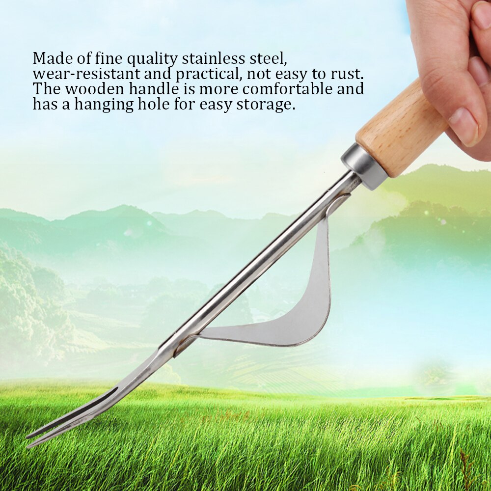 Stainless Steel Manual Weeding Fork Wood Handle Transplanting Digging Removing Taproot Tool Garden Planting Weeding Tools