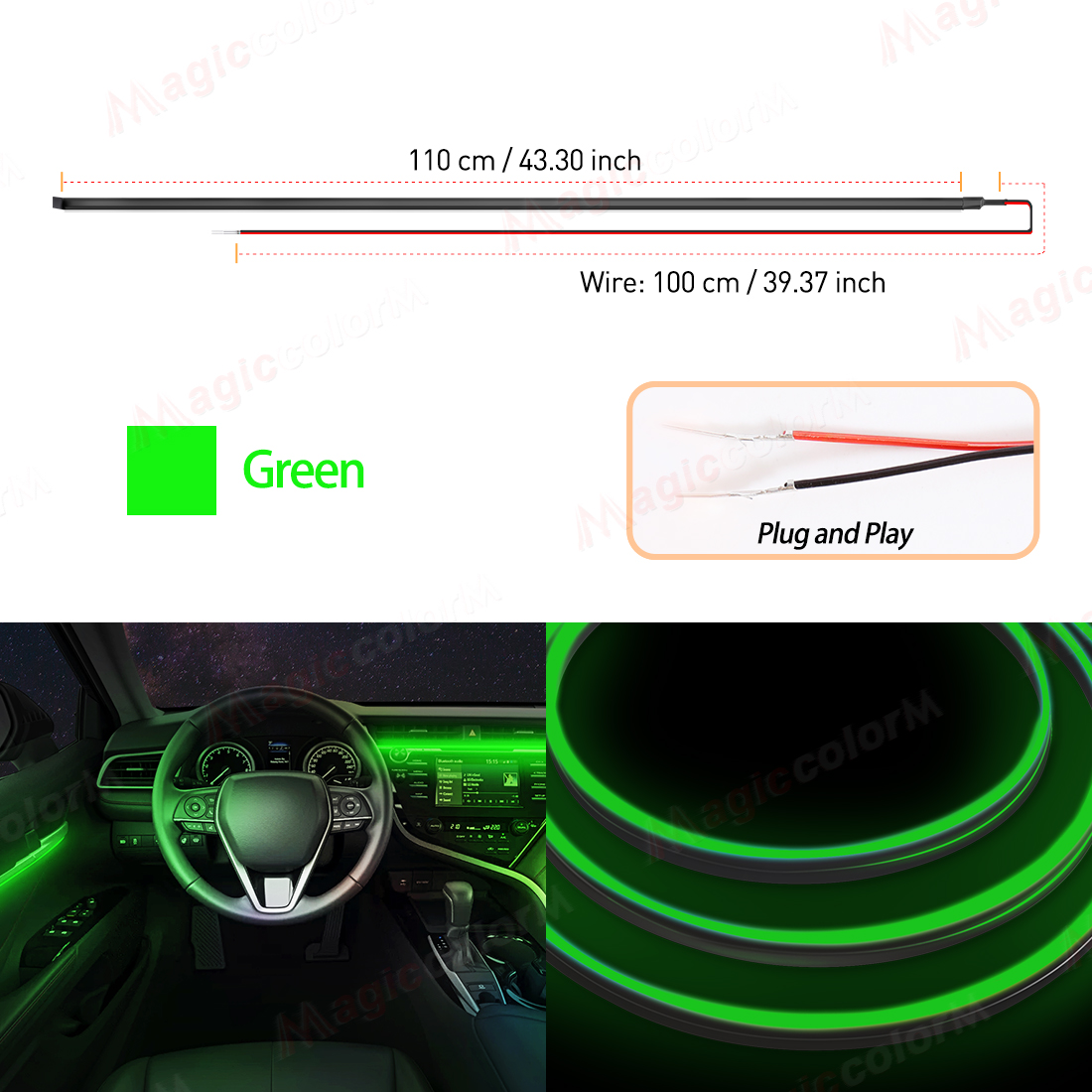 EL Wire Car LED Ambient Light Car Interior Decorative Lamp For Universal DIY Flexible Hidden Cuttable Colour Acrylic Strip 110cm: Crystal Blue