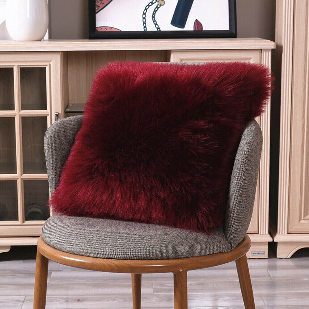 Faux Fur Fluffy Pluche Zachte Sofa Sierkussen Cover Kussen Case Solid Home Decor Woonkamer Slaapkamer: Rood
