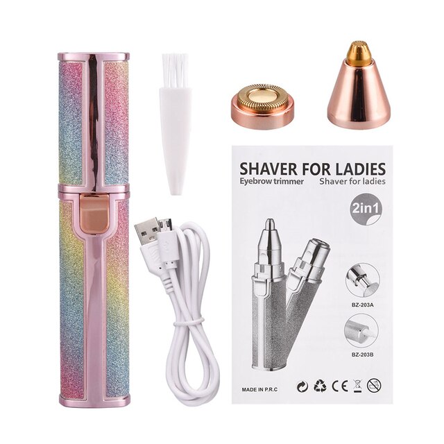2 In 1 Elektrische Wenkbrauw Trimmer Dame Scheerapparaat Gezicht Haar Remover Oplaadbare Wenkbrauw Shaper Vrouwen Pijnloos Epilator Bikini Trimmer: MT096