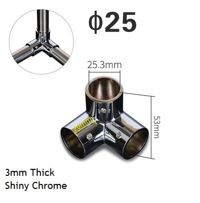 Adaptateur de Tube de tige épais 25mm | Embout de connexion T 2 3 4 5 voies, affichage en alliage de Zinc, Chrome Nickel brossé 4 pièces/lot: Chrome Y 3-way