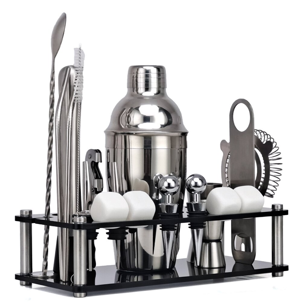 Bartender Kit， 21-Piece Whiskey Stone Cocktail Shaker Set Acrylic Stand， For Mixed Drinks Martini Bar Tools Set Stainless Steel: cg1238-S21-550