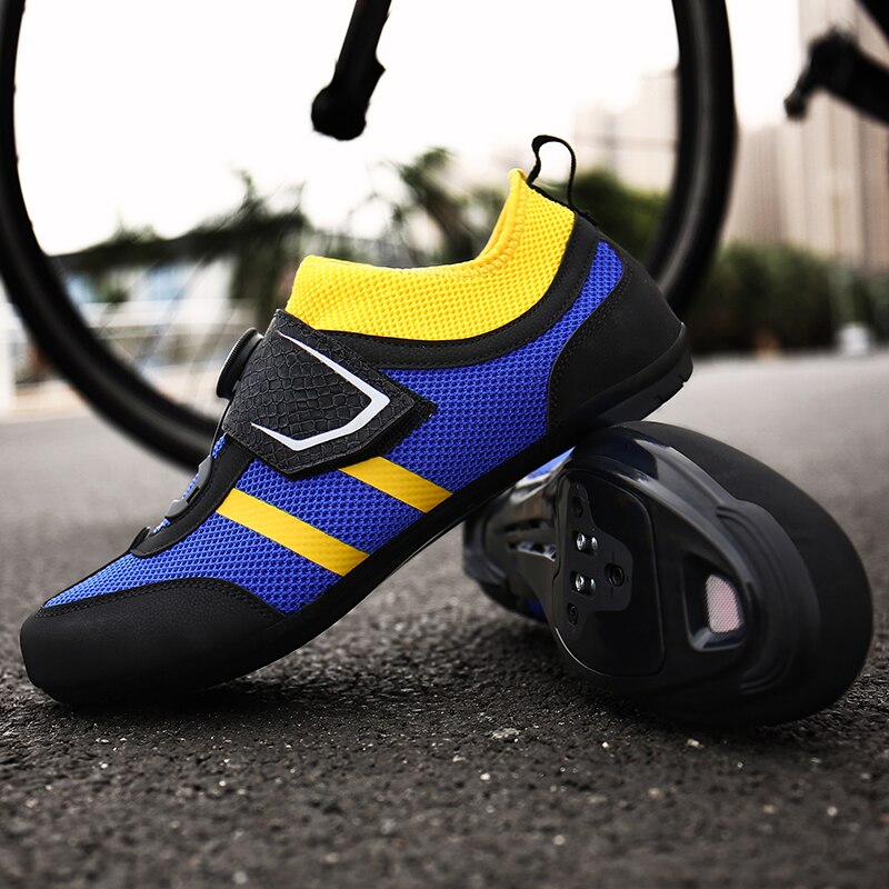 Mtb cykelsko mænd sapatilha ciclismo udendørs sport selvlåsende mountainbike sneakers road racing cykel sko hombre: Blå / 8.5