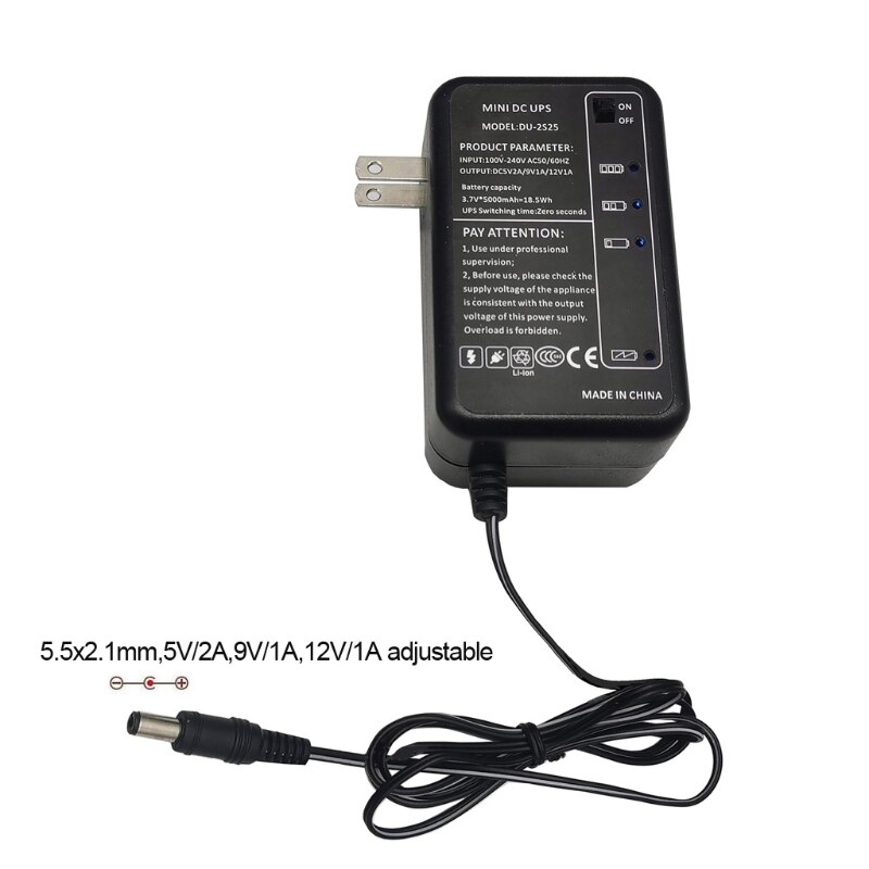 Rechargeable 5000mAh 5V 9V 12V DC Output UPS Battery Pack for WiFi Router LED R9UA
