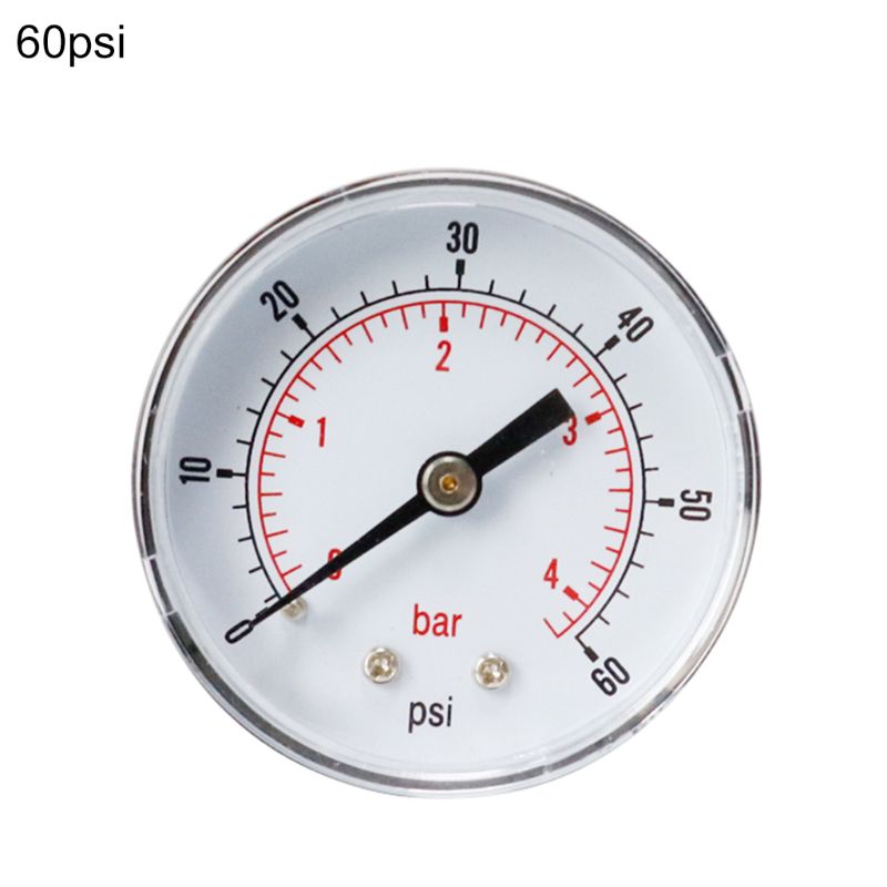 Pressure Gauge 52mm Dial 1/8" BSPT Horizontal 0/15,30,60.100,160,300 PSI & Bar: 60 psi