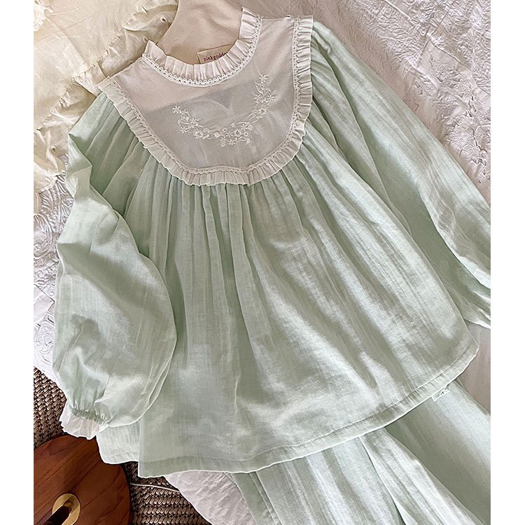 2 Colors Spring Women‘s Sleepwear Princess Pajama Sets Vintage Lady Girl Embroidery Pyjamas Set French Style Antique Nightwear