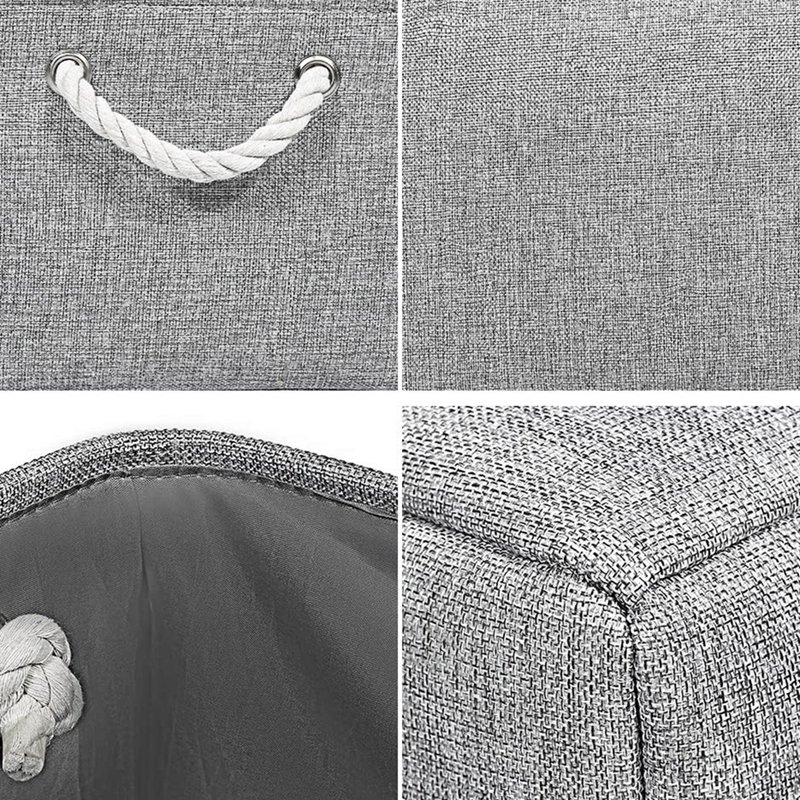 Fabric Storage Box, Foldable Linen Large Storage Baskets for Nursery, Closet and Wardrobe, Set of 3, Gray
