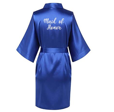 Robe de Mariée Kimono en Satin Bleu Royal avec Lettres Blanches, Vêtement de Mariage, pour Femme,: XXL / Black