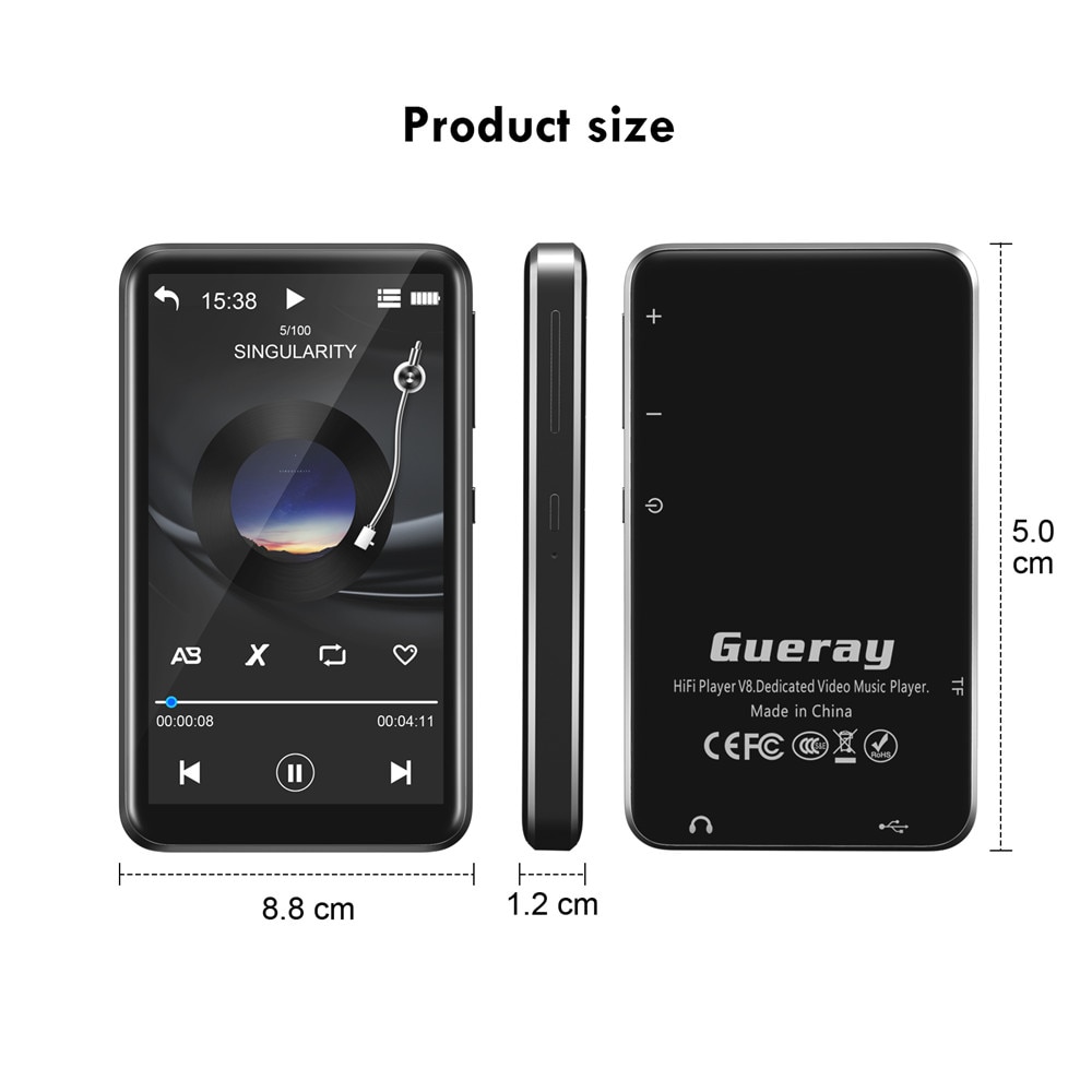 Reproductor MP3 multifunción con pantalla táctil, 8GB de RAM, Bluetooth, altavoz incorporado, Walkman de música HiFi, Radio, vídeo, E-Book, calculadora