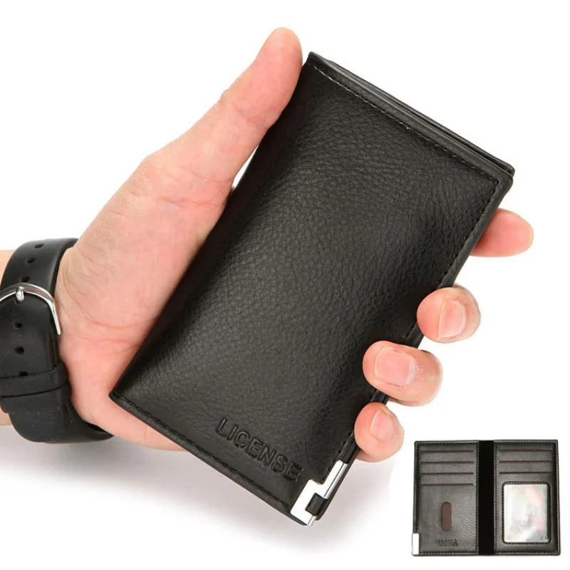 Loja de cierre hacia abajo, venta de liquidación, bolsos de cuero PU para tarjetas de crédito, monedero con patrón de lichi para hombre, tarjetero de identificación y tarjetas de visita