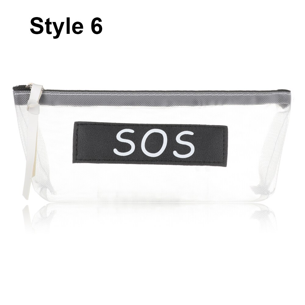 Transparent Mesh Pencil Bag Nylon Zipper Pencil Case School for Kids Girls Pen Storage Bag Office Supplies: Style 6
