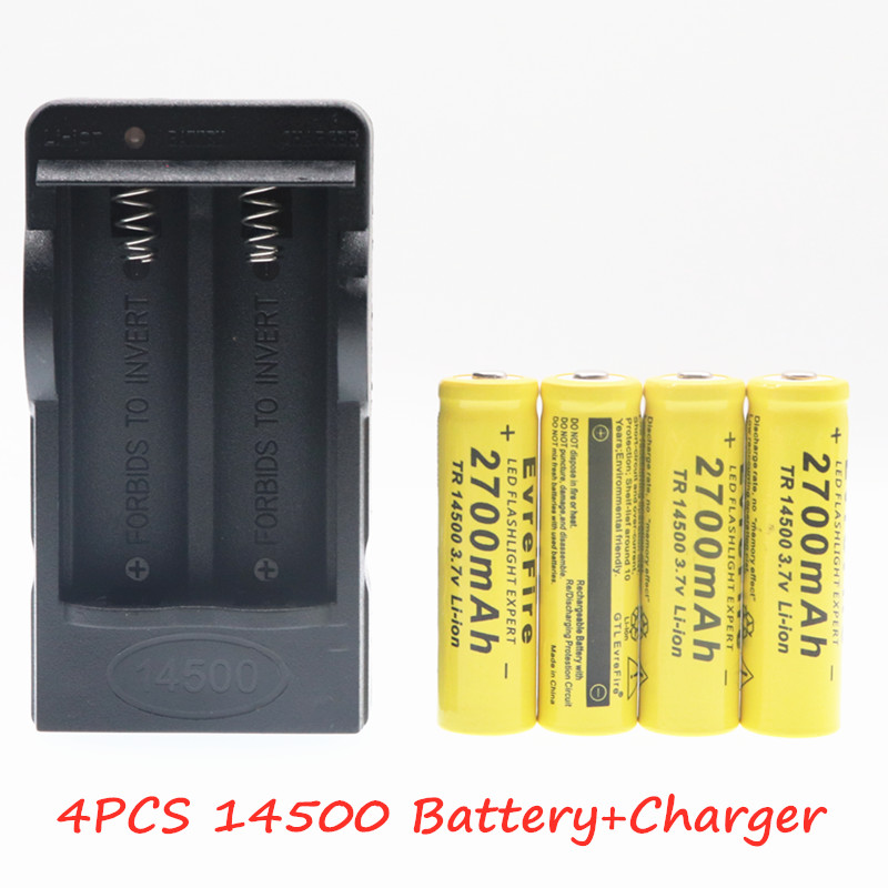 ! Batería 14500 Original, 3,7 V, 2700mAh, baterías recargables de iones de litio para Linterna + cargador de batería EU US, triangulación de: Blanco