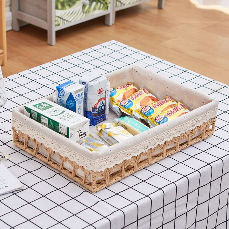 Cestas de almacenamiento de tejido hueco, caja organizadora grande de escritorio para artículos diversos, cosméticos, aperitivos, fruta, cesta organizadora decorativa para el hogar