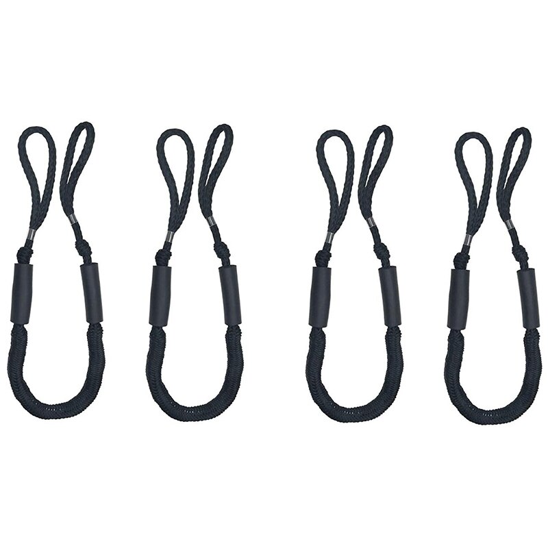 4 stuks bungee-aanleglijnen, perfect voor boten, waterscooters, jetski's, pontons, kajaks, kano's en motorboten (zwart): Default Title