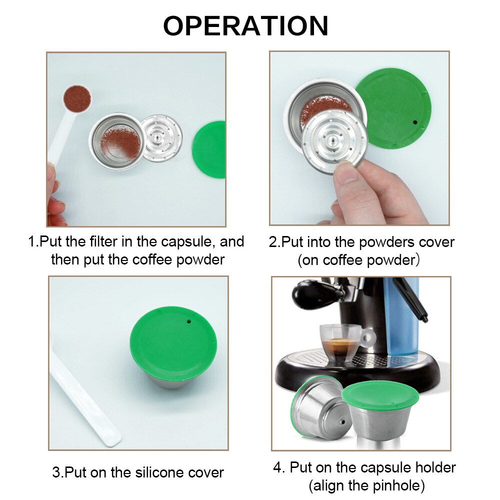 Wiederverwendbare Kaffee Kapsel Filter Tasse Edelstahl Metall Kapsel für Nescafe Dolce Gusto Nachfüllbare Kappen Löffel Pinsel Filter