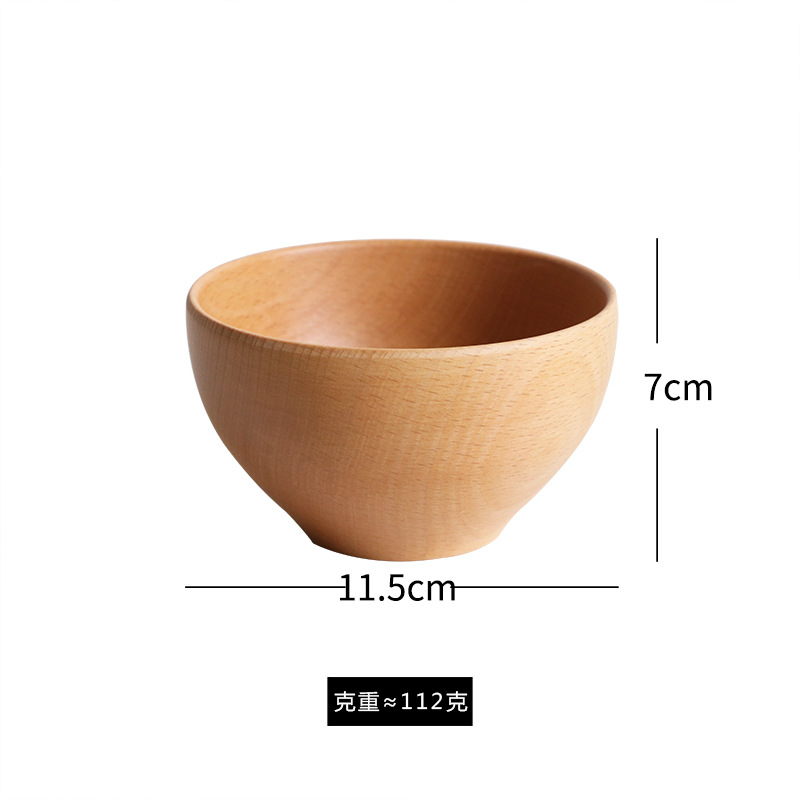 Natural Beech Wood Japanese Salad Bowl Household Wooden Bowl Tableware Salad Food Container Wooden Snack bowl Kitchen utensils: 11.5X7cm