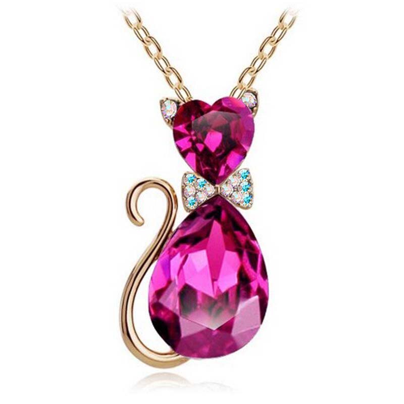 Leuke Kat Hanger Ketting Voor Vrouwen Hart Crystal Sieraden Oostenrijkse Kristal Sleutelbeen Keten Ketting: gold rose