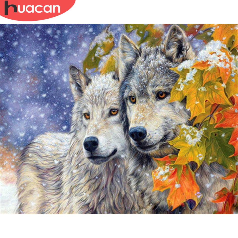 HUACAN Oil Painting By Numbers Wolf Kits Drawing Canvas DIY Pictures By Numbers Animals Winter Hand Painted Home Decor