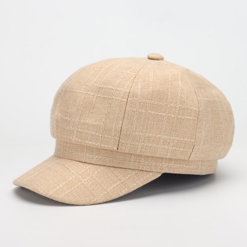 Hatt keps basker dam åttkantig hatt vintage rutig tidningspojke keps bred brättad målarhattar för kvinnor män gorras: Kaki