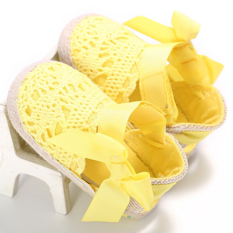 Belle enfant en bas âge princesse premiers marcheurs bébé filles enfant Prewalker chaussures à semelle souple robe à nœud chaussures à tricoter bébé chaussures