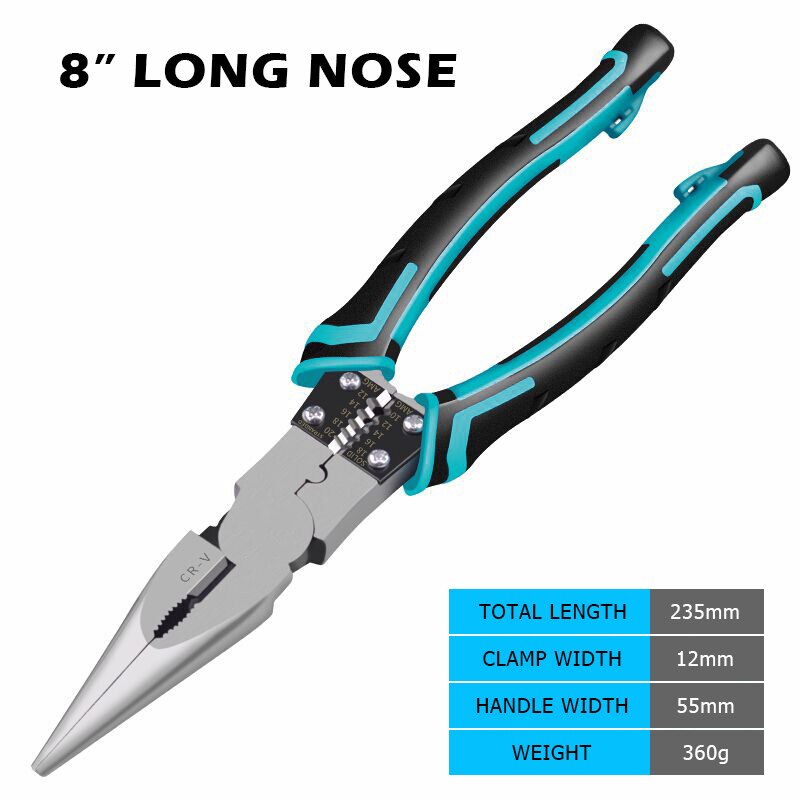 REIZ Wire Stripping Pliers 7 8 Inch Cutter Crimping Tool Long Nose Diagonal Multitool Cable Cutting Stripping Repair Hand Tools: 8 Long Nose