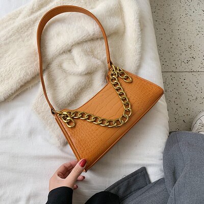 Casual alligator ketting handtassen dames krokodillenpatroon schoudertassen dames pu leren okselpakket dames handtas clutch: Geel