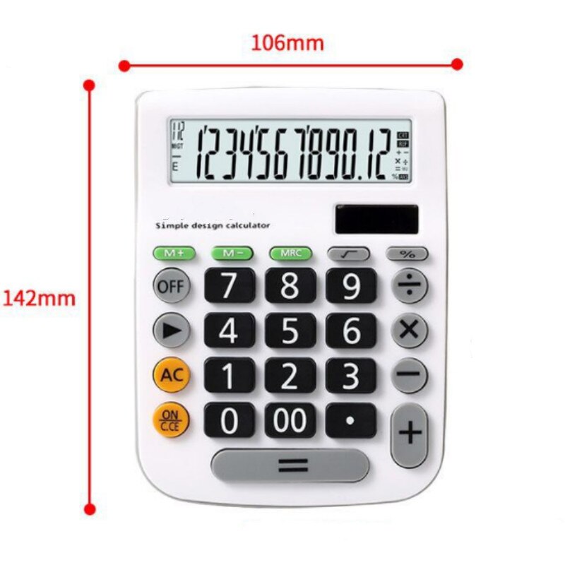 12 Digit Bureau Rekenmachine Grote Accounting Financiële Knoppen Grote Tool Knoppen Business Wit