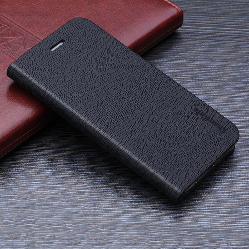 Wood Grain Pu Leather Case Voor Cubot Max 3 Flip Case Voor Cubot Max 3 Zakelijke Telefoon Bag Case Soft silicone Cover: Black