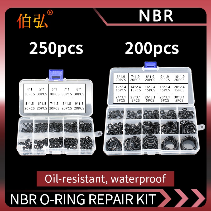 Boxed nitril siliconen rubber O-ring reparatieset kraan afdichting klep waterdichte machine oliebestendige pakking combinatie kit-.-
