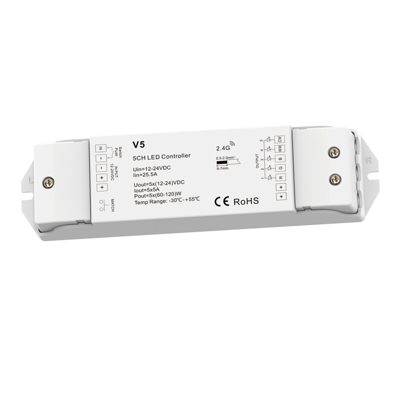 Wifi led lysdæmper rgb rgbw rgbcct strip controller ufo wifi til rf konverter 12v-24v arbejder med  v1/v3/v4/v5 trådløse modtagere: V5 modtager