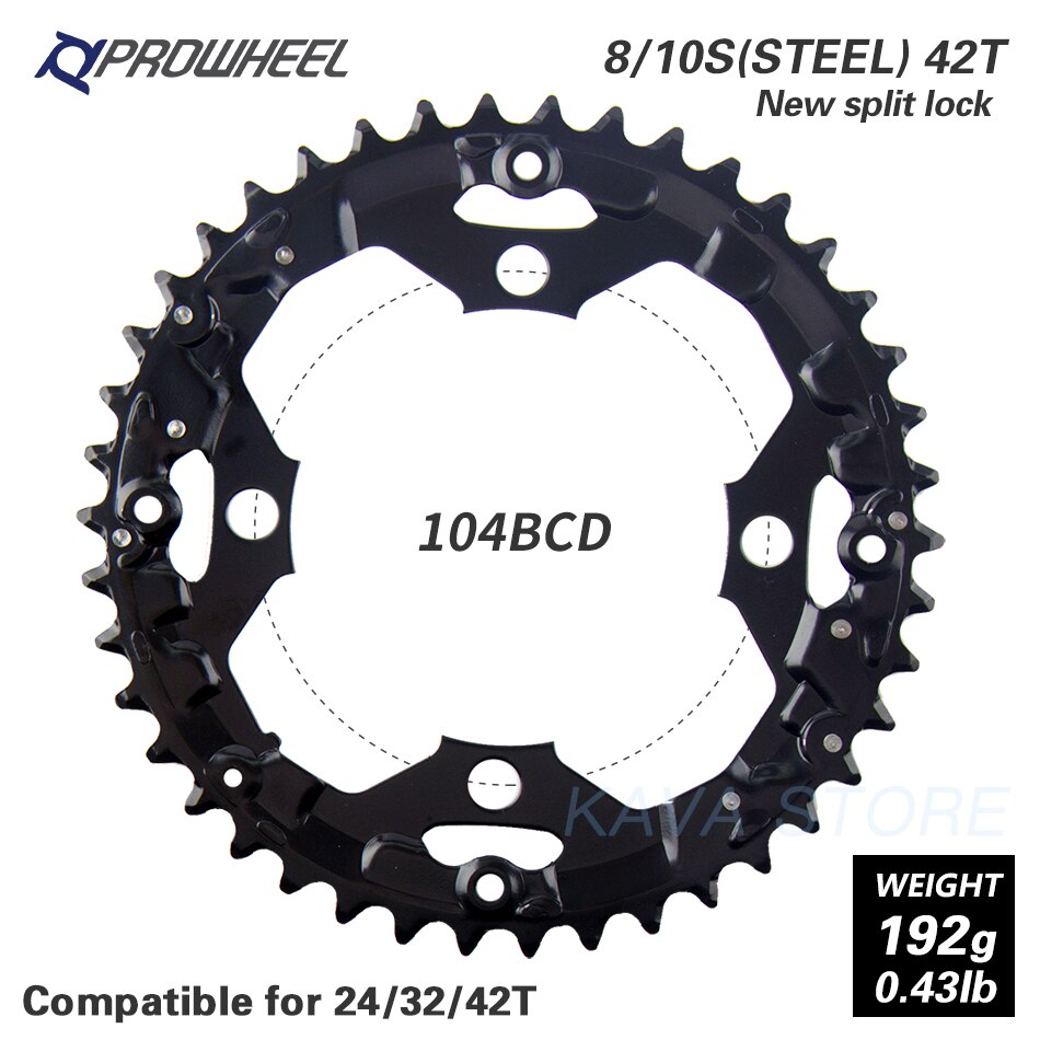 PROWHEEL Round Chainring 64/96/104BCD Mountain Bike Chainwheel 22/24/30/32/40/42/44T Crankset steel al Alloy Tooth plate Parts: 10S 42T Steel 104BCD
