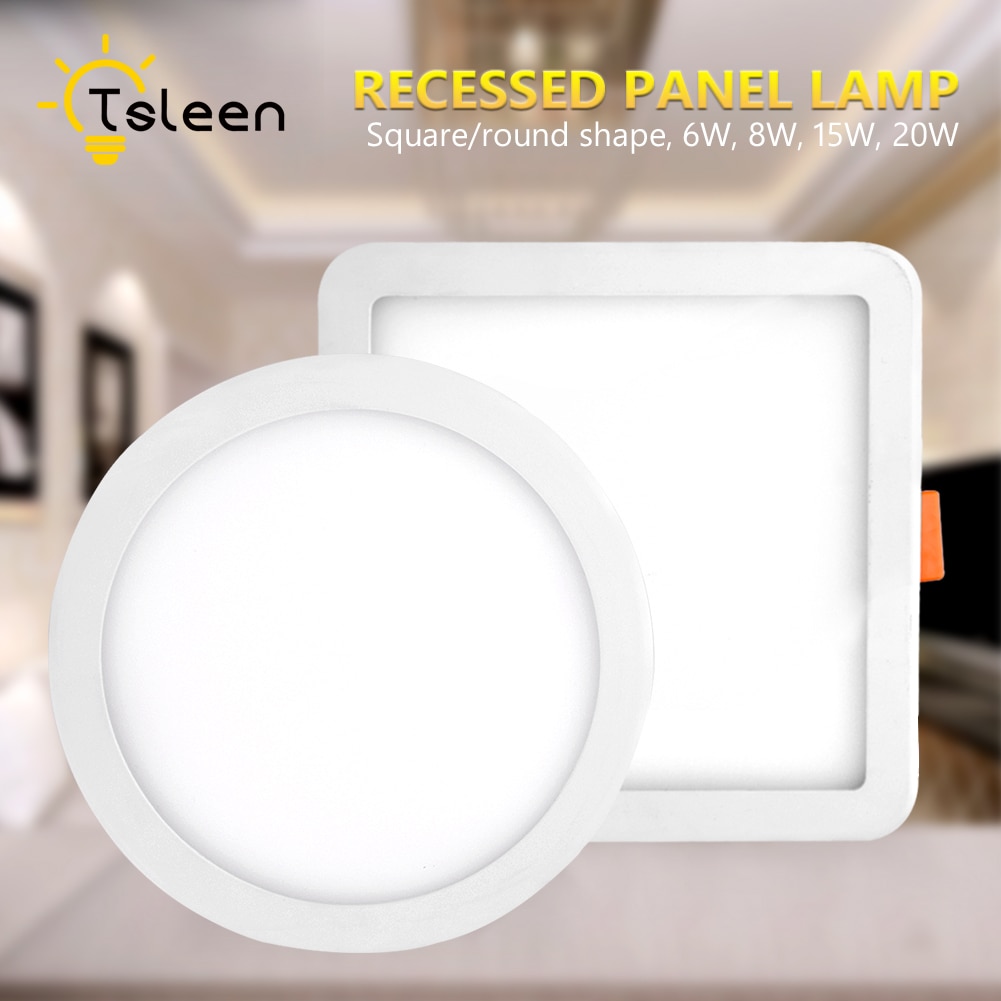 Tsleen led panel lys rund firkantet ultra tynd downlight  ac220v 6w 8w 15w 20w led loft forsænket lys til indendørs badeværelse