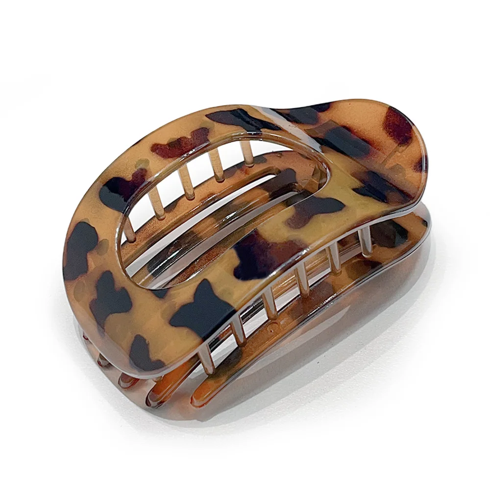 Fashion Oval Hair Claw Clip for Women New Design Leopard Matte Curved Flat Styling Barrettes Acrylic Lying Down Hair Accessories: Preto