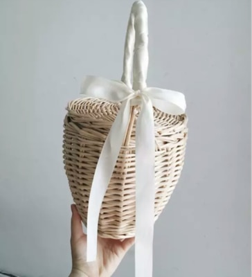 Handmade Rattan Women Handbags Garden Vegetables Bags Bohemian Woven Bamboo Bag Totes Lady Handbags Beach Treval Sac: primary Cloth cover