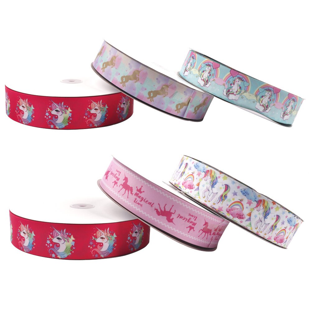 IBOWS 38mm Cartoon Grosgrain Band Regnbåge Enhörning Tryckt Band DIY Håraccessoarer Förpackning Festdekoration 5yards